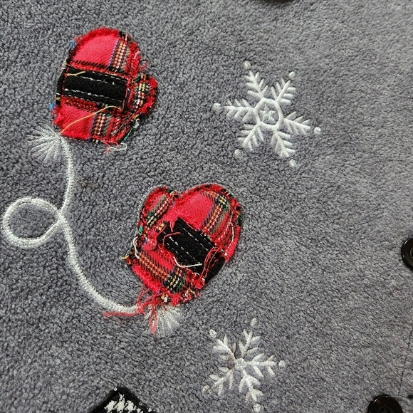 Capacity sz 2X Snowman Holiday Button Up Fleece Sweater Grey w/ Appliqués - Picture 4 of 5